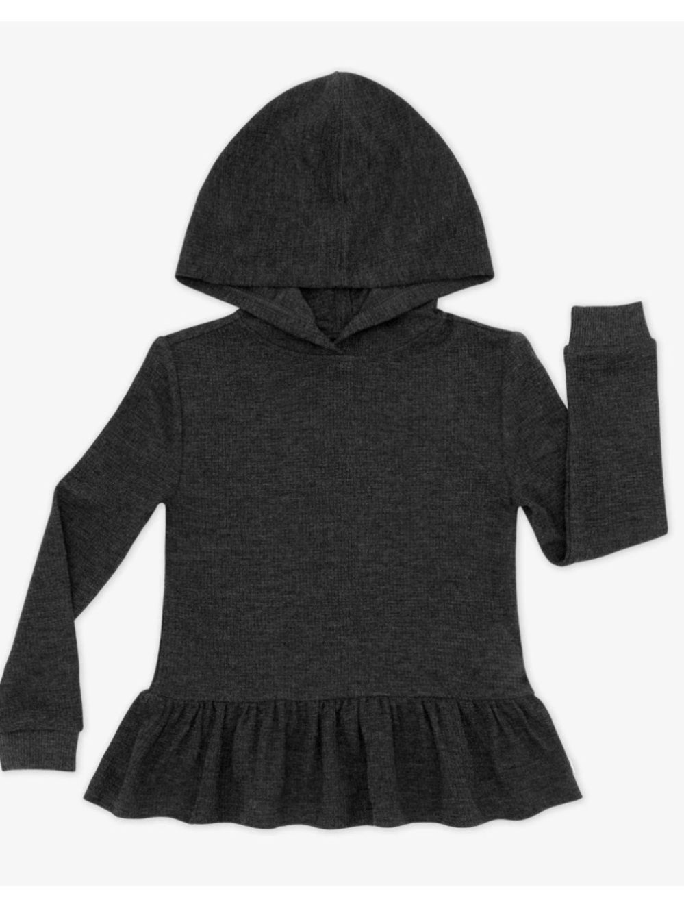 Little Sleepies Heather Black Waffle Peplum Hooded Long Sleeve Tee